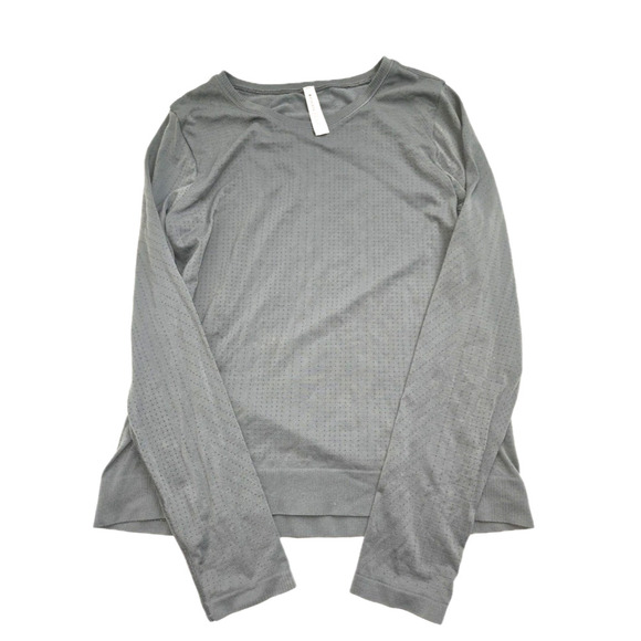 Athleta Sage Green Round Neck Perforated Stretch Long Sleeve Active Top Medium - Picture 1 of 11